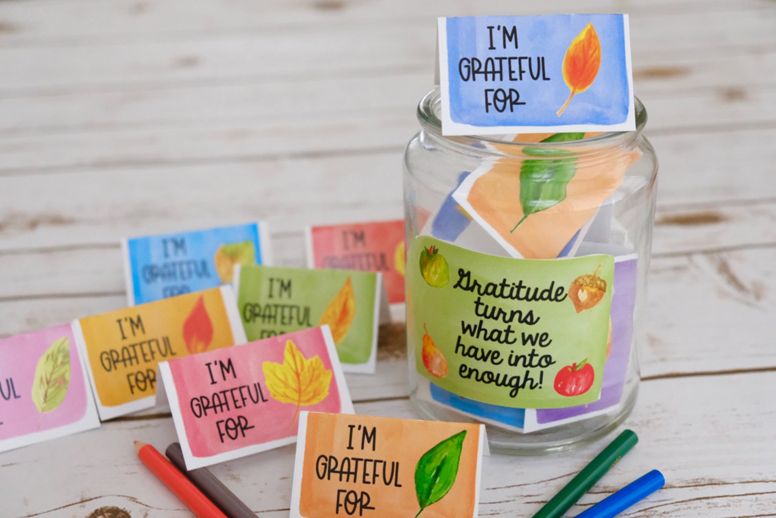 Gratitude Jar Printable Craft: Fall Leaves Thanksgiving Activity (PDF ...