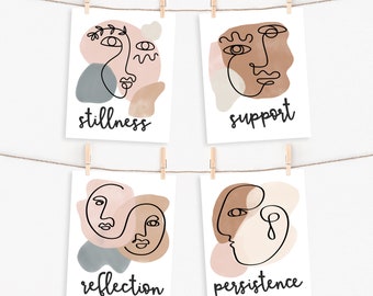 Boho Face Art Prints: Inspirational Word Posters (Digital Download)