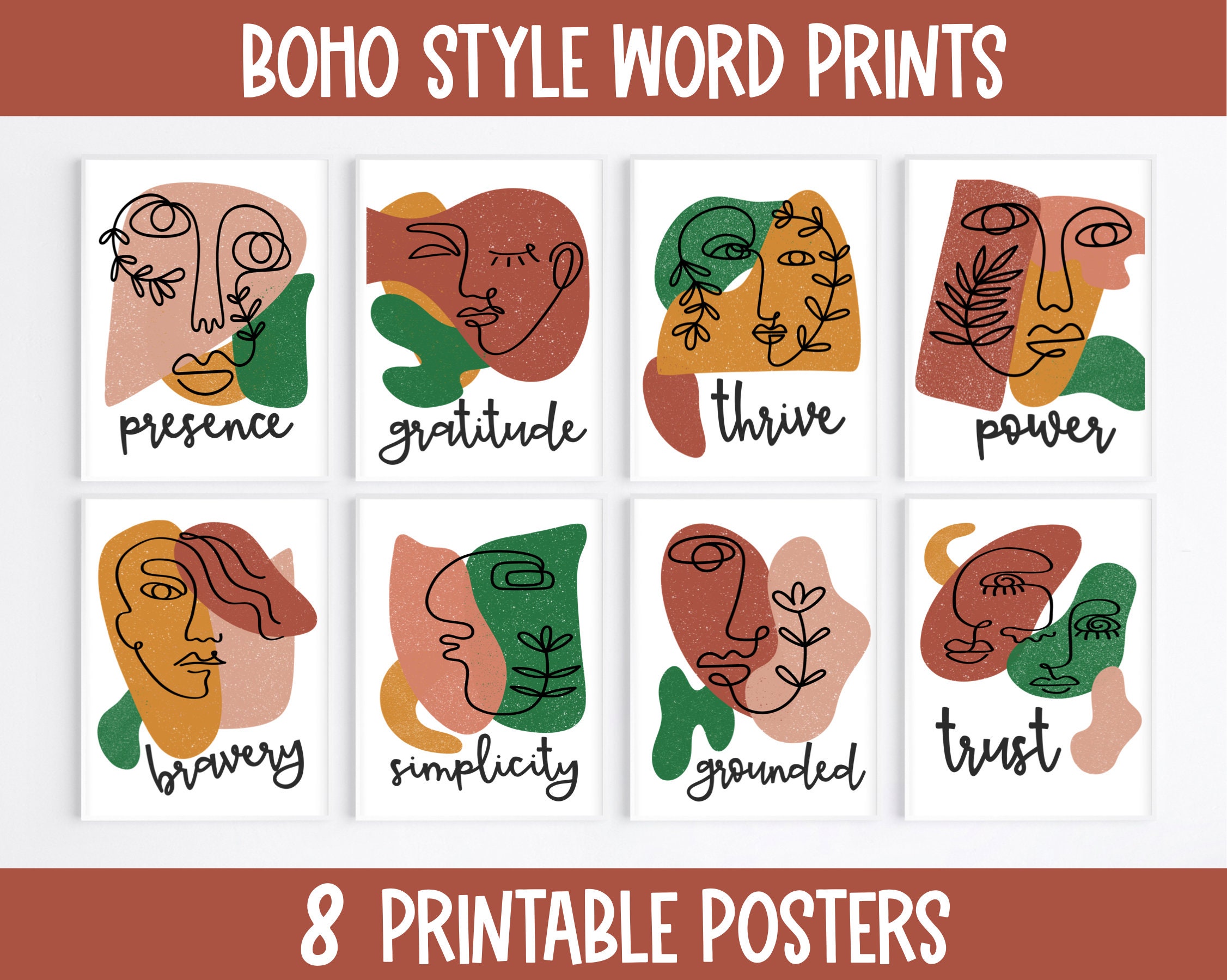 Boho Inspired Word Posters Printable Wall Art Digital Etsy