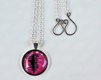 Pink  cat eye pendent, pink dragon eye necklace