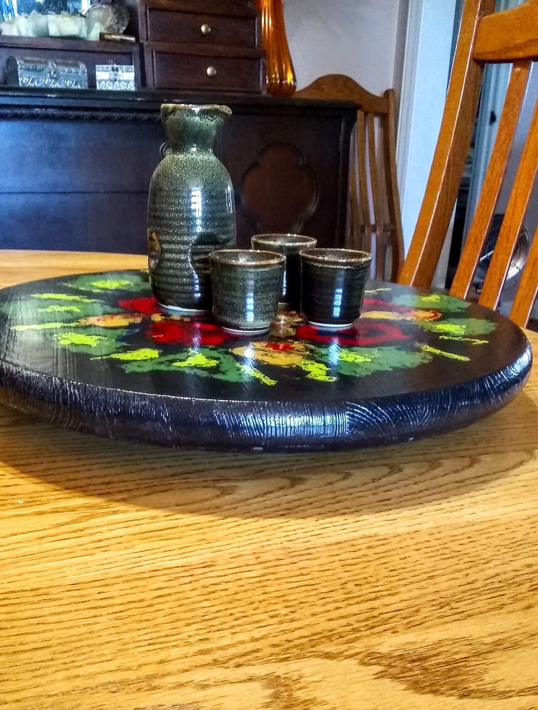 Acrylic pour lazy Susan turntable in Green and Red Etsy