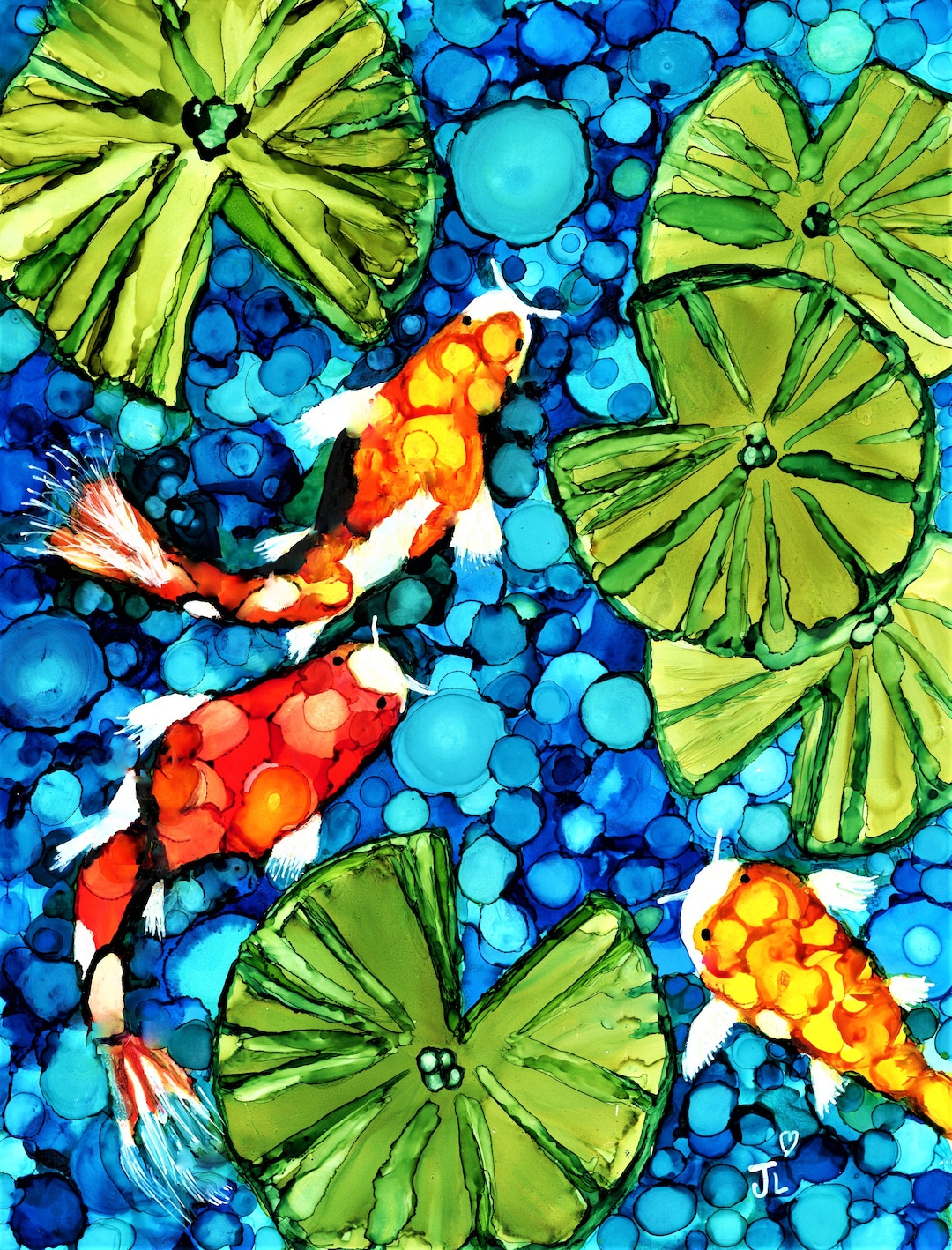 Matted Art Print of an Original Alcohol Ink Painting Koi Fish Etsy