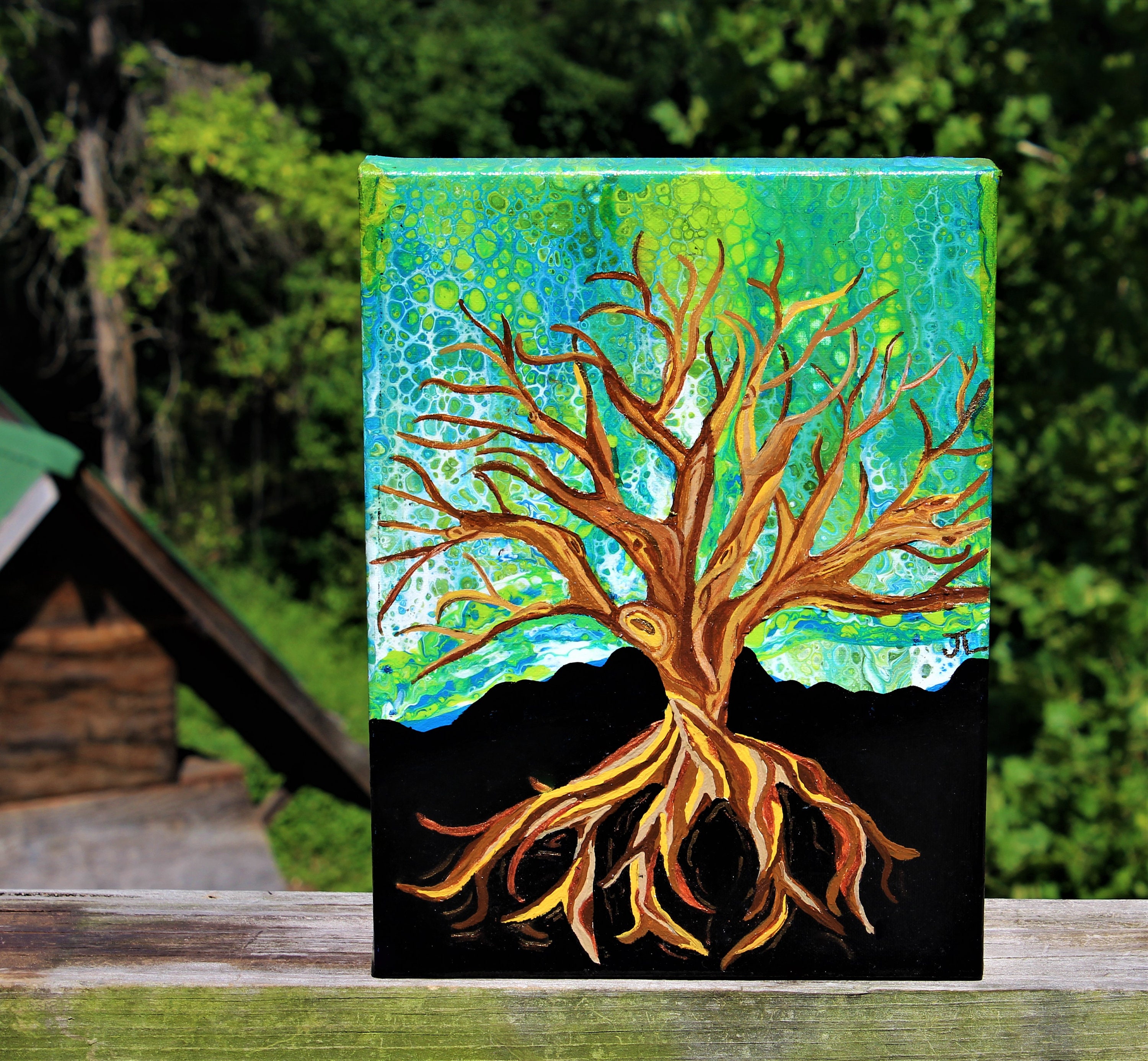 9x12 Original Acrylic on Canvas Painting. Tree of Life Acrylic Pour ...