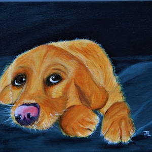 8x10 painting on canvas of a yellow lab Puppy , Pet Portrait, Labrador Retriever puppy painting Acrylic Painting
