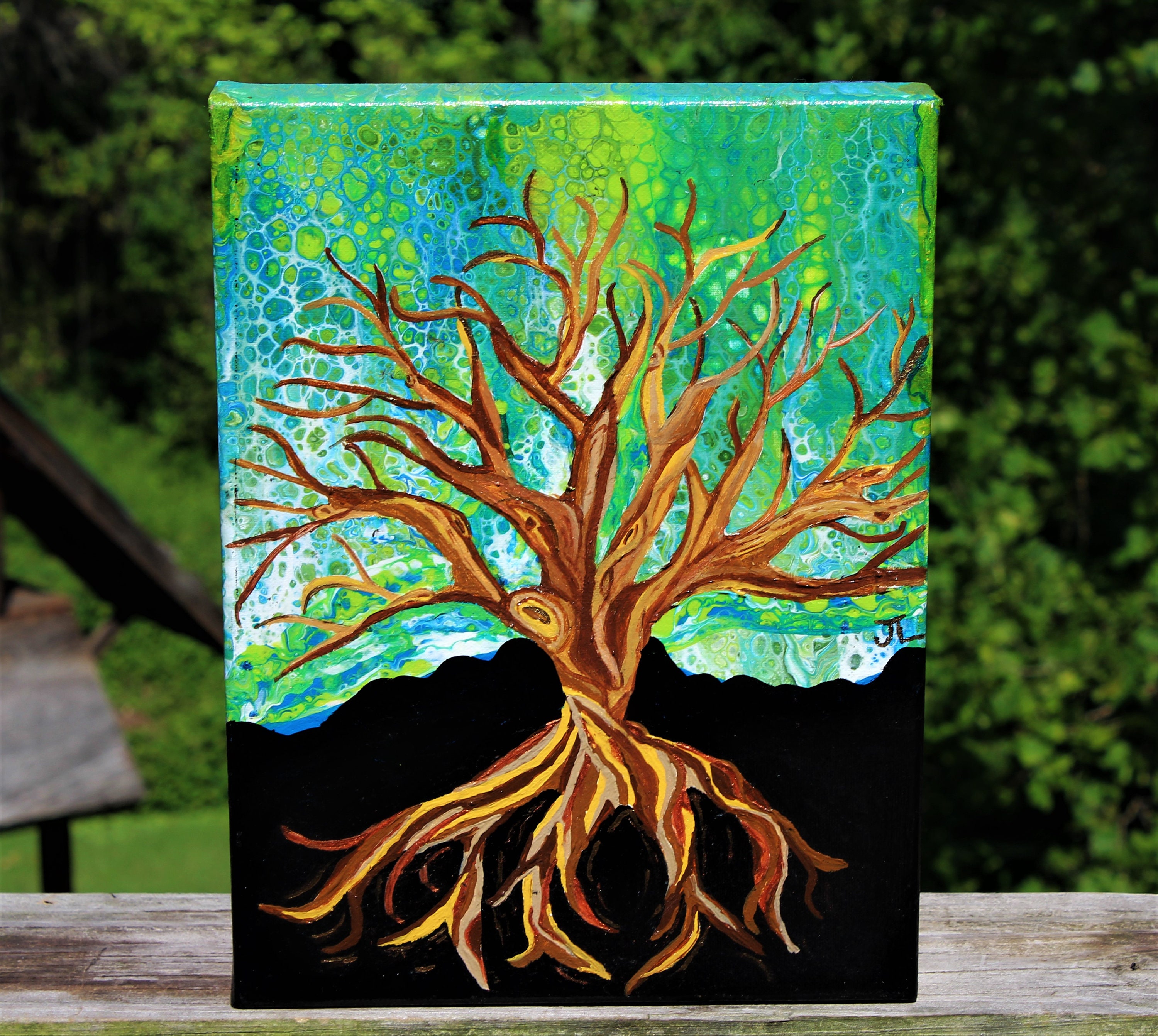 tableau peinture acrylique sur toile, l'arbre de l'espoir fait main et  unique