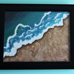 11 x 14 originele acrylverf op canvas van het tij dat binnenstroomt. Sea Shore, acrylschilderij