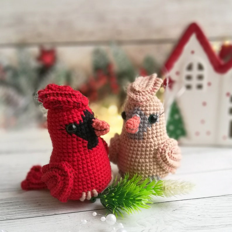 Crochet red cardinal pattern amigurumi bird Tutorials Kits & How To
