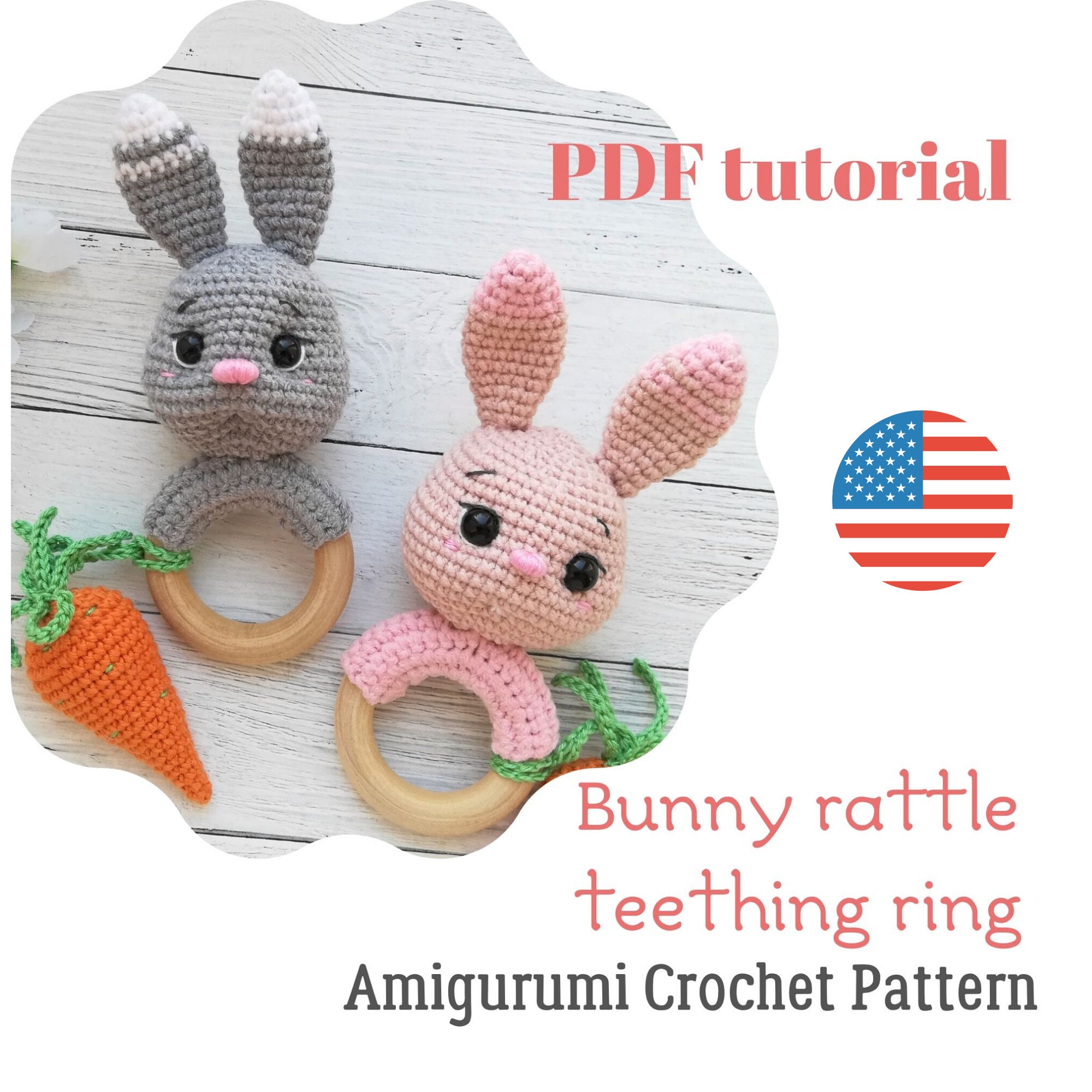 CAT and BUNNY Baby rattles SET of 2 Amigurumi Crochet patterns Kits