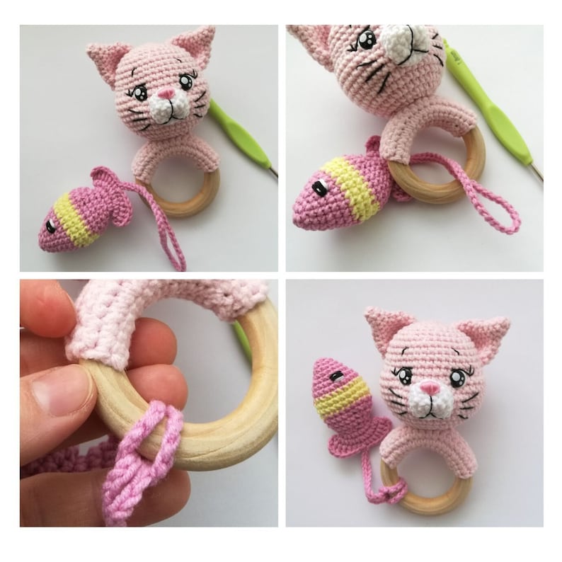 Amigurumi Crochet pattern rattle CAT teething ring baby toy Etsy