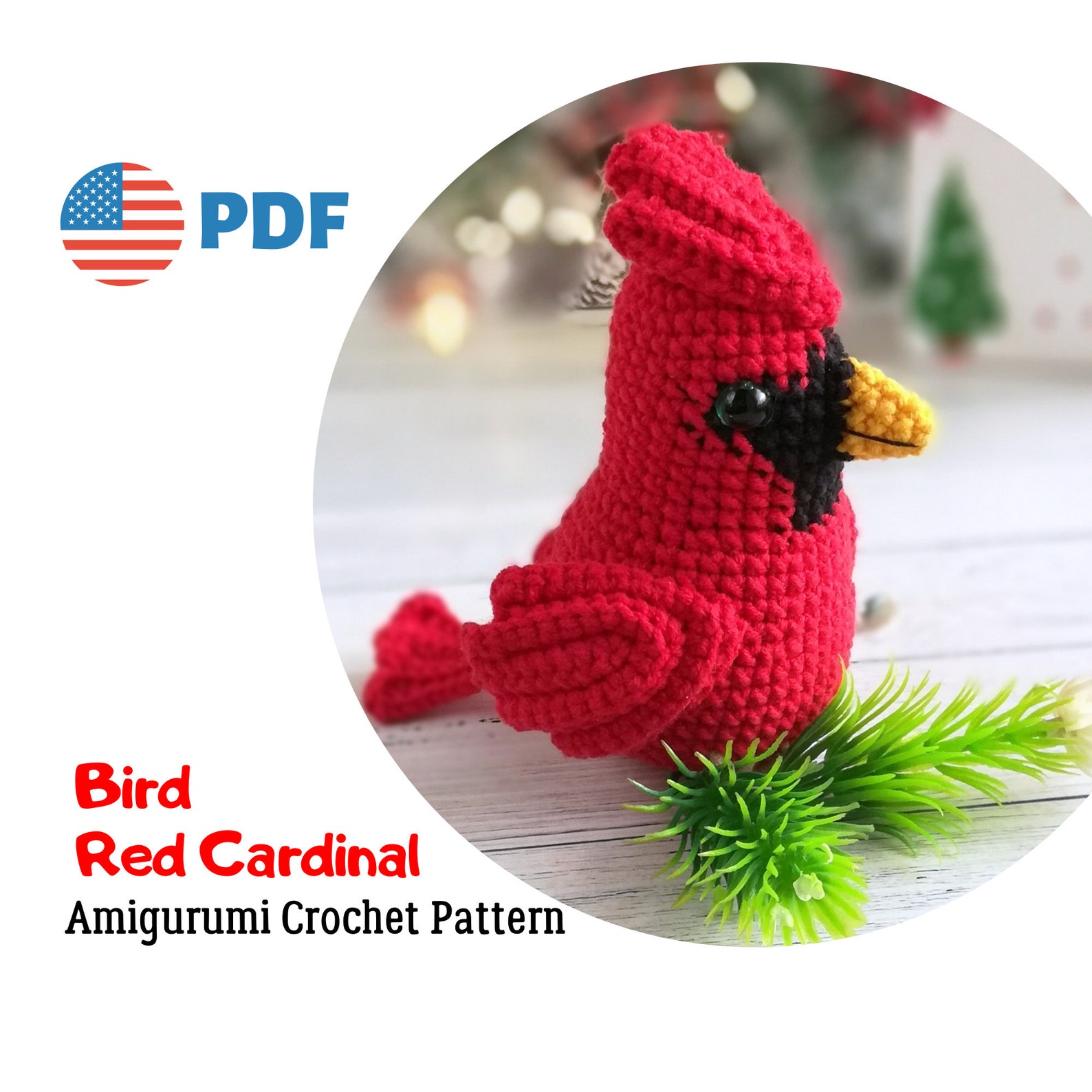 Crochet red cardinal pattern amigurumi bird Etsy