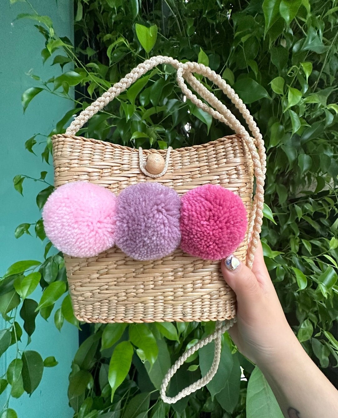 24SS Women's Straw Bag, Personalized Handmade Bag, Mini Tote Bag, Yarn