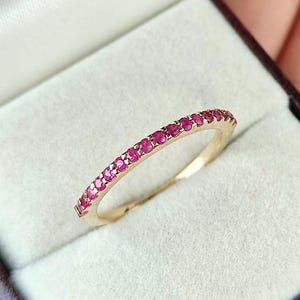 14K/18K YELLOW GOLD MINIMALIST Genuine Ruby Ring, Half Band Ring