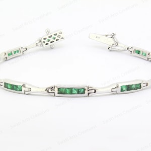 Tennis Bracelet, Sleek Emerald Square Sterling Silver Bracelet, Gemstone Bracelet, Channel Set Bracelet, Bridal Bracelet, Princess Cut Stone