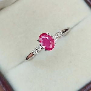 Anillo de rubí natural en oro de 14 quilates, delicada piedra natal de julio, joyería de compromiso