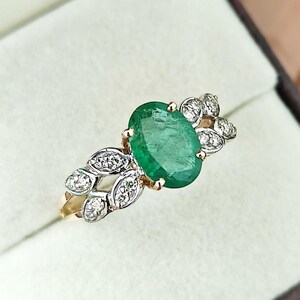 925 Sterling Silver Natural Emerald Gold Ring, Gold Plated Precious Gemstone Jewelry, Oval Shape Emerald Ring for Women, May Birthstone Ring