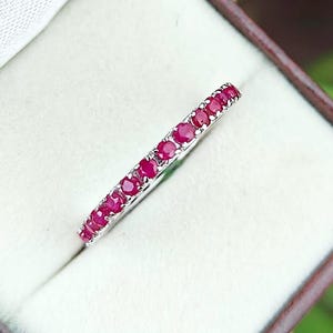 Ruby Full Eternity Ring, Ruby Straight Wedding Band, Anniversary Bridal Ring, Rose Gold Stacking Ring, Simple Style Lab Created Rubies Ring