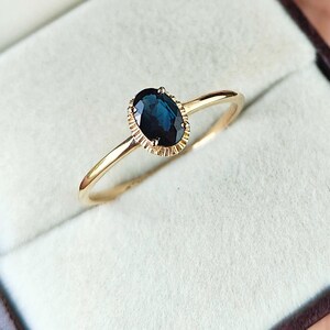 14K/18K Gold Handmade Natural Sapphire Ring, Blue Sapphire September Birthstone Ring, Designer Collet Solitaire Dainty Band for Woman