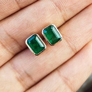 14K / 18K Gold Natürliche Smaragd Ohrstecker, Achteck Form Schmuck für Frau