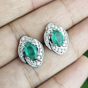 925 sterlingzilveren natuurlijke smaragd oorknop, ovaal geslepen oorbel, juli geboortesteen halo oorbel, kostbare edelsteen bruidsmeisje sieraden