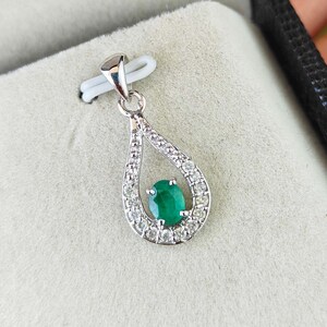 9K/14K Solid Gold Natural Emerald Pendant, Diamond Studded Bridesmaid Jewelry