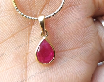 Bijou en rubis naturel, pendentif en or jaune 18 carats, collier en rubis véritable, pierre de naissance de juillet, délicat collier en rubis en forme de poire, cadeau
