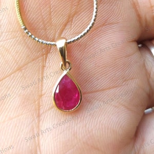 Natural Ruby Jewelry, 18k Yellow Gold Pendant Ruby Gold Necklace, Genuine Ruby Pendant July Birthstone, Dainty Ruby Pear Shape Necklace Gift