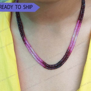 Natural Ruby Necklace, July Birthstone, Faceted Beads, Shaded Necklace, Rondelles Beaded Necklace, Light and Dark Ruby, Sparkling Jewelry