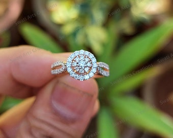 Valentine Day Gift 14k Rose Gold Over 0.52 Ct Round Cut Diamond Cluster Ring, Wedding Diamond Ring, Floral Theme Jewelry, Engagement Rings