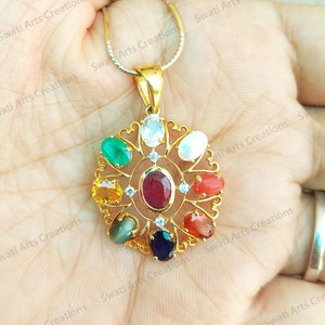 Multi Gemstone Pendant, Navratna Pendant, Studded Precious Nine Planet Gemstone, Astrology Spiritual Pendant, Handmade Pendant, Gift For Her