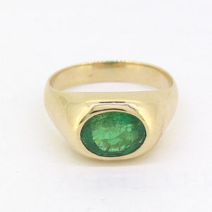Natural Oval Emerald Men&#39;s Ring 14K Yellow Solid Gold, Men&#39;s Emerald Ring, Wedding Ring, Engagement Ring, Emerald Gold Ring Men Jewerly,Gift