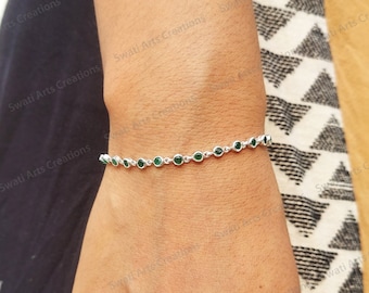 Emerald Tennis Bracelet, Sterling Silver, Dainty Gemstone Bracelet