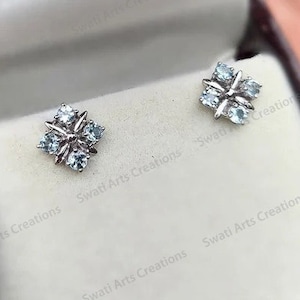 Pendientes de aguamarina natural, pendientes de plata de ley, pendientes de aguamarina con piedra natal de marzo, pendientes minimalistas con piedras preciosas.