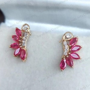 Natural Ruby Marquise and Diamond 14K Yellow Gold Earrings