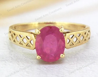 14K Gold Ruby Wedding Ring, July Birthstone, Bridal Jewelry