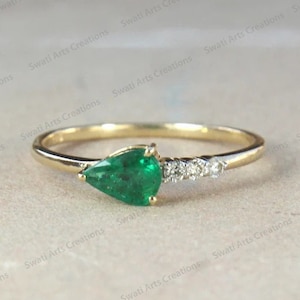 Emerald Gold Ring Handmade Emerald and Diamond Ring 14k - Etsy