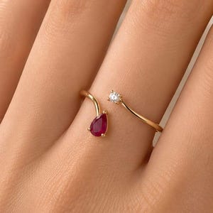 NATURAL RUBY BYPASS Pear Cut Ring, 9K/14K Solid Gold Jewelry for Woman