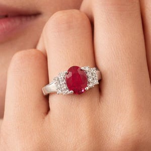 Sterling Silver Natural Ruby Ring, White Topaz Accents