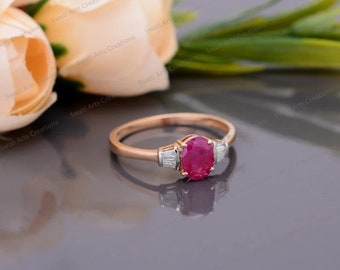 18K/14K Gold Natural Ruby and Diamond Ring, Engagement Jewelry, July Birthstone Ring, Valentine Gift Jewelry for Girlfriend and Wife