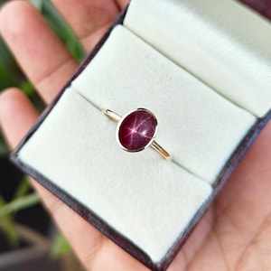 14K/18K Gold Natural Star Ruby Oval Cut Ring