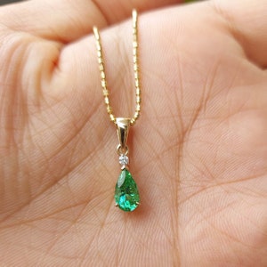 14K GOLD NATURAL GREEN Tourmaline with Diamond Pendant, Natural October Birthstone Jewelry, Minimalist Necklace, Unique Mothers Day Gift