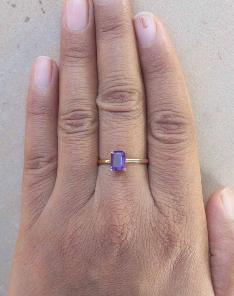 Engagement Ring Valentine Gift Natural Amethyst Simplistic Yellow Gold Ring