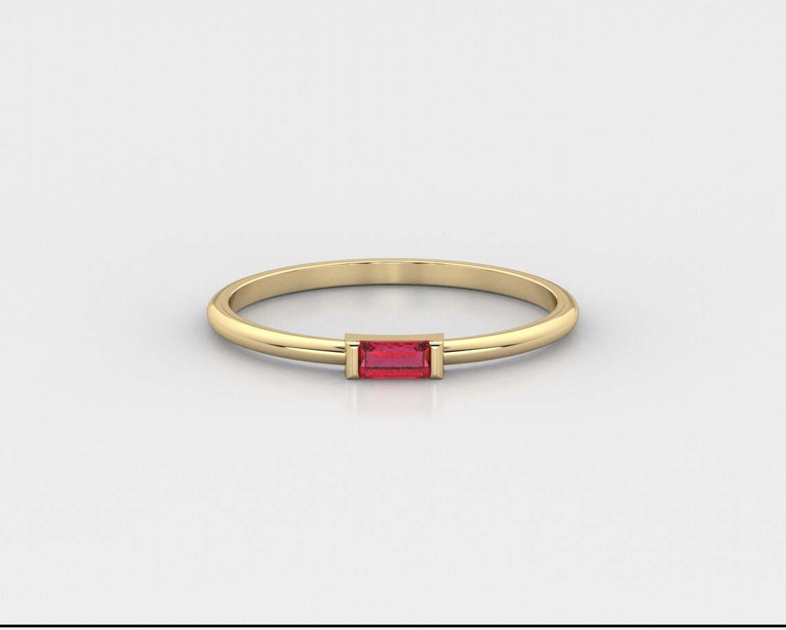 Real Ruby Gemstone Ring 14K Gold Ruby Ring Baguette Ruby | Etsy