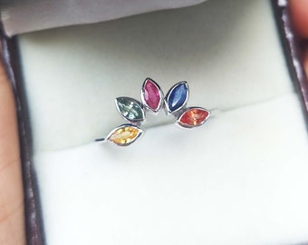 925 Sterling Silver Multi Sapphire Cluster Designer Cocktail Ring, Anniversary or Engagement Jewelry for Women, Birthday Gift For Wife