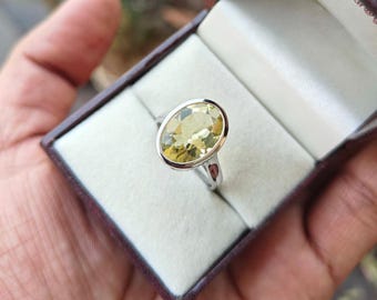 925 STERLING SILVER 10x13mm Size Oval Amethyst Ring, Lemon