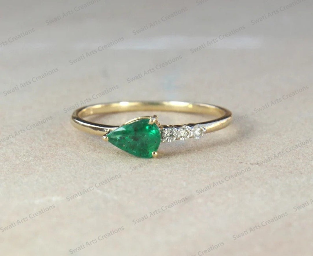 Emerald Gold Ring Handmade Emerald and Diamond Ring 14k - Etsy