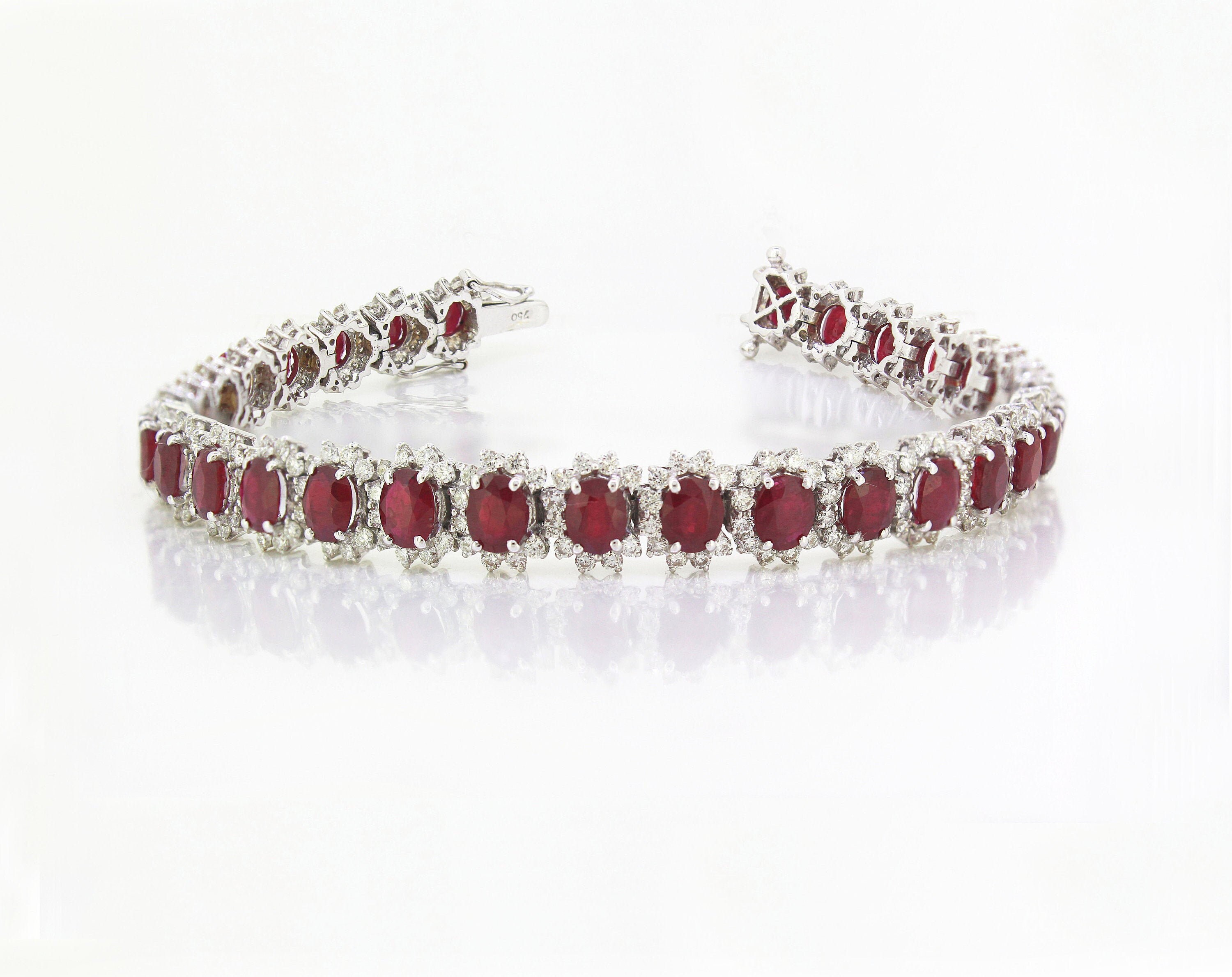 Natural Ruby and Diamond Fancy Tennis Bracelet in 18K White Etsy