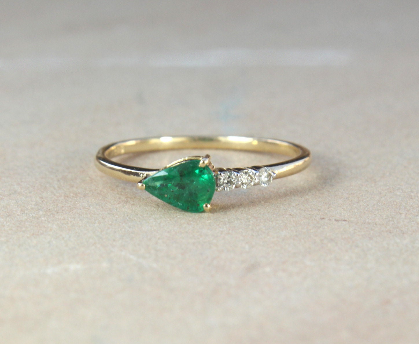 Natural Handmade Emerald and Diamond Ring in 14k yellow gold | Etsy