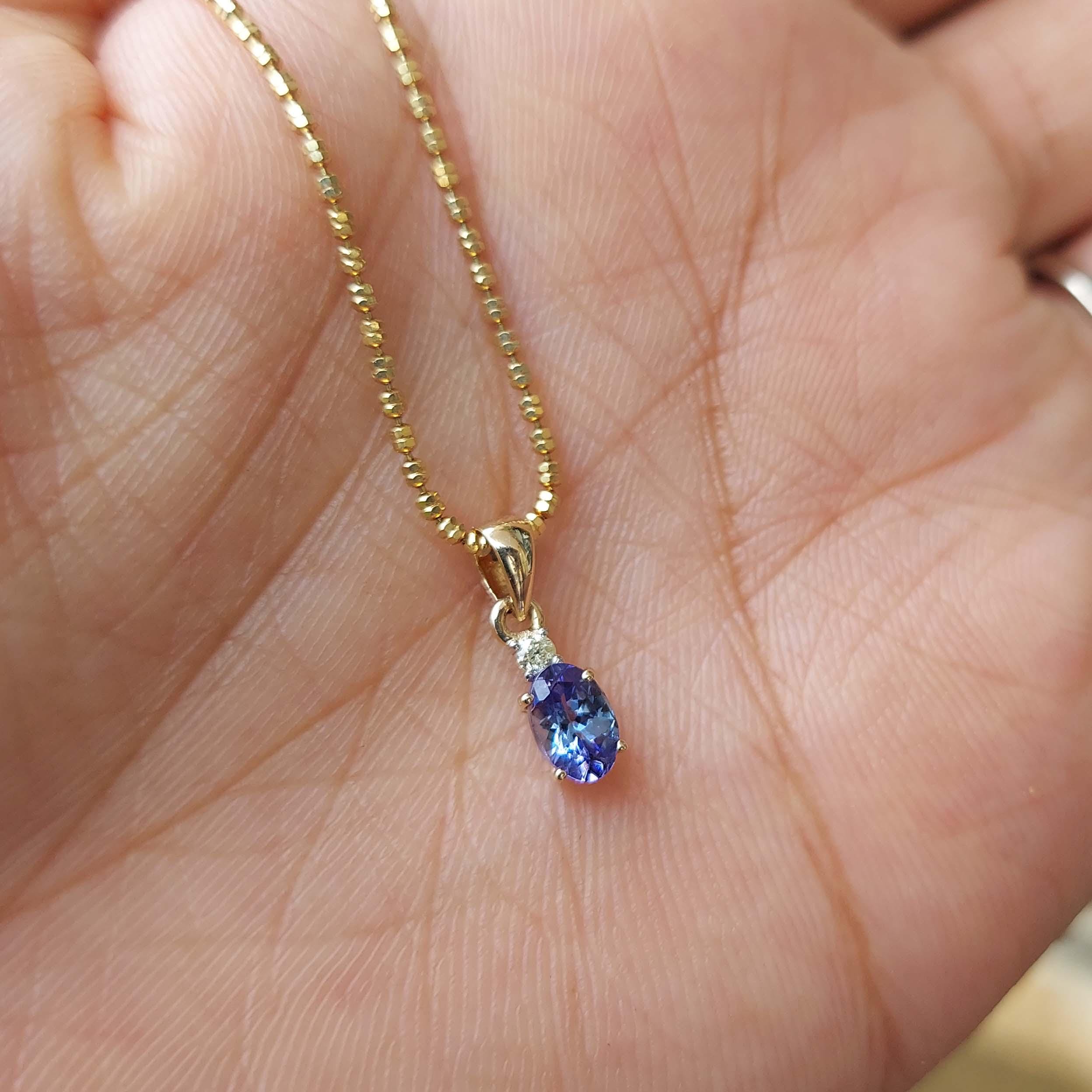Natural Tanzanite And Diamond Pendant in 14K/18K White Gold, December  Birthstone, Oval Shape Necklace, Minimalist Necklace, Gift For Her