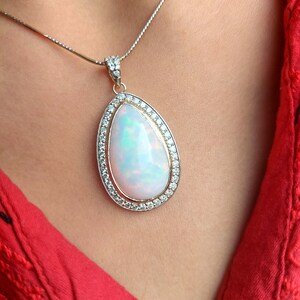 Ethiopian Opal Surrounded with Diamond Gold Pendant, Handcrafted Opal Pendant, White Diamond Pendant, October Birthstone Jewelry For Woman