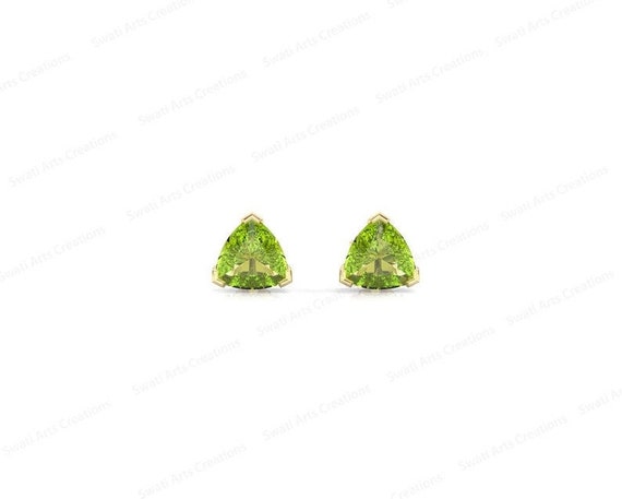 Natural Peridot Sterling Silver Trillion Stud Earrings, August Birthstone
